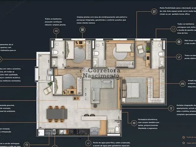 Apartamento com 184m² 4 quartos e 5 banheiros, à venda, no bairro Royal Park em São José dos Campos