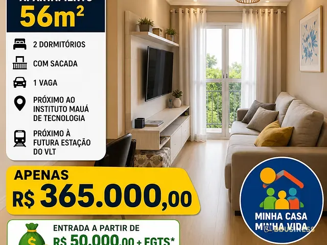 Apartamento com 65m² 2 quartos e 1 banheiro, à venda, no bairro Mauá em São Caetano do Sul