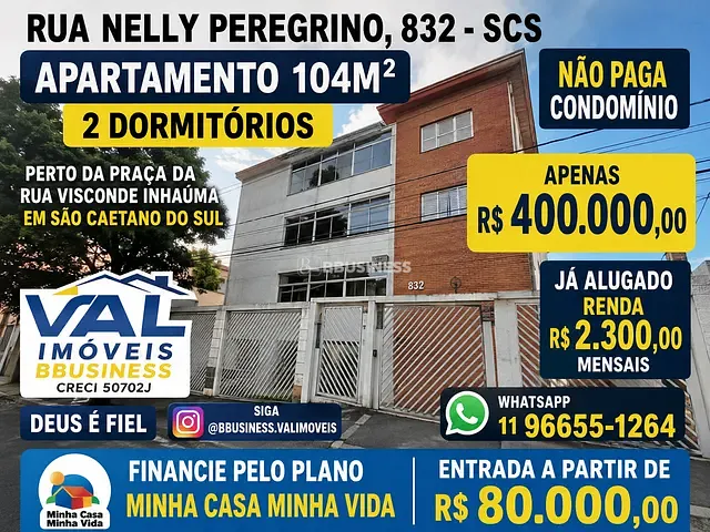Apartamento 2 quartos e 1 banheiro, à venda, no bairro Nova Gerty em São Caetano do Sul