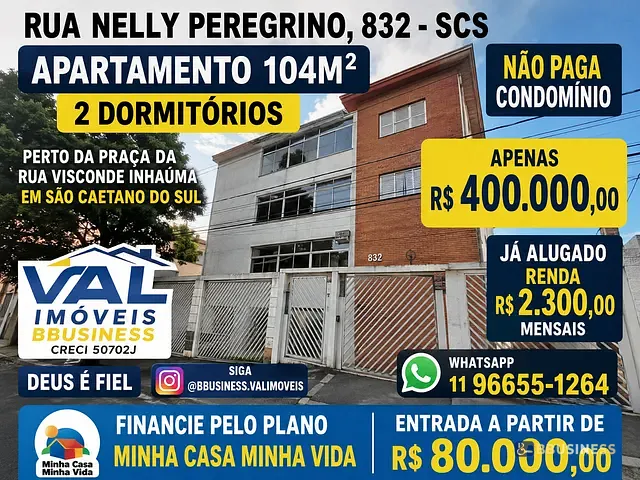 Apartamento 2 quartos e 1 banheiro, à venda, no bairro Nova Gerty em São Caetano do Sul
