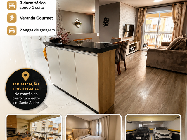 Apartamento 3 quartos e 2 banheiros, à venda, no bairro Campestre em Santo André