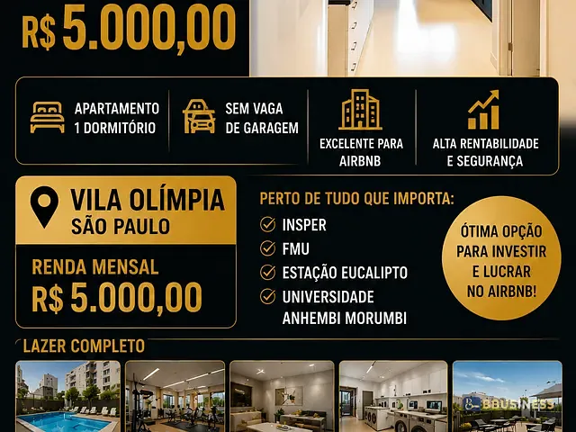Apartamento 1 quarto e 1 banheiro, à venda, no bairro Vila Olímpia em São Paulo