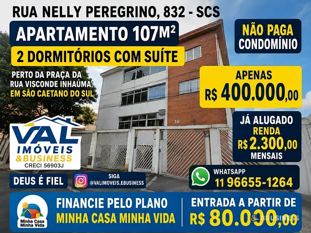 Apartamento 2 quartos e 2 banheiros, à venda, no bairro Nova Gerty em São Caetano do Sul