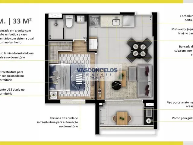 Apartamento com 33m² 1 quarto e 1 banheiro, à venda, no bairro Jardim Esplanada em São José dos Campos