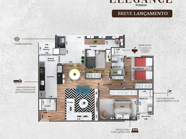 Apartamento 3 quartos e 2 banheiros, à venda, no bairro Vila Costa em Taubaté