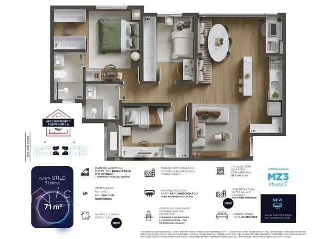 Apartamento 3 quartos e 3 banheiros, à venda, no bairro Parque Industrial em São José dos Campos