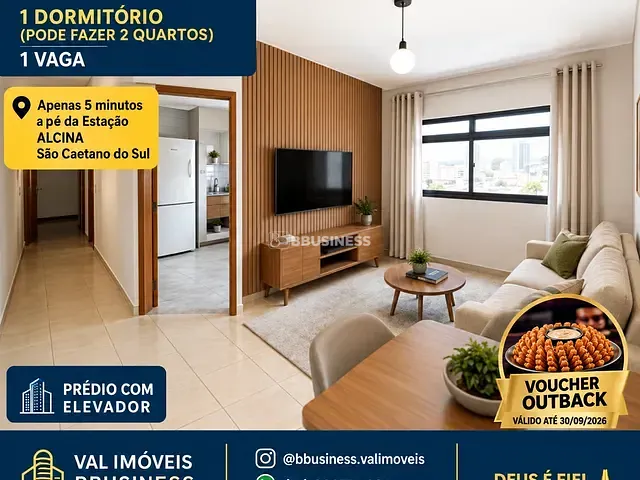 Apartamento 1 quarto e 1 banheiro, à venda, no bairro Nova Gerty em São Caetano do Sul