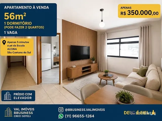 Apartamento 1 quarto e 1 banheiro, à venda, no bairro Nova Gerty em São Caetano do Sul