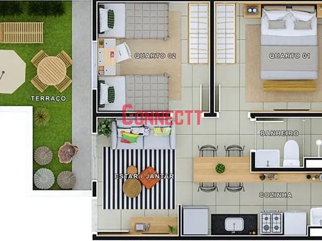 Apartamento 2 quartos e 1 banheiro, à venda, no bairro Conjunto Habitacional Jardim das Palmeiras em Ribeirão Preto