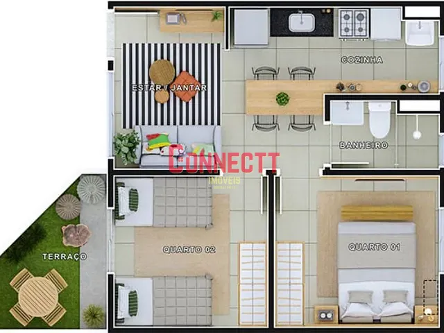 Apartamento 2 quartos e 1 banheiro, à venda, no bairro Conjunto Habitacional Jardim das Palmeiras em Ribeirão Preto