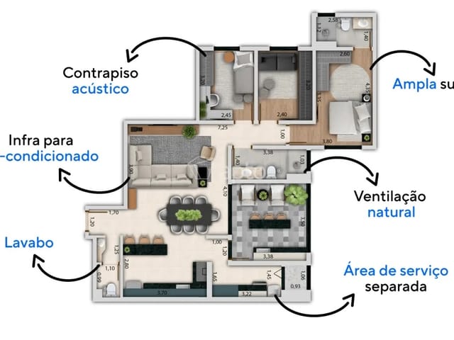 Foto do Apartamento - Apartamento NOVO com 3 dormitórios (1 suíte) a venda, será entregue em setembro, 110m² - Condomínio  Resort Prime Santa Angela, Engordadouro, Jundiaí, SP | Copette Imóveis