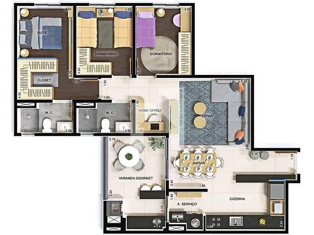 Apartamento 3 quartos e 3 banheiros, à venda, no bairro Jardim do Lago em Jundiaí
