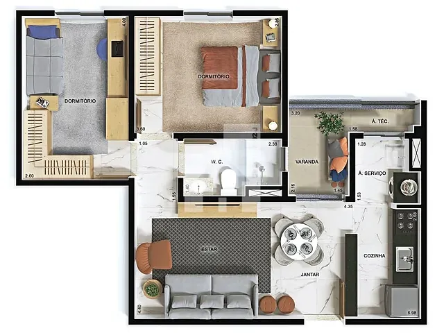 Apartamento 2 quartos e 2 banheiros, à venda, no bairro Jardim do Lago em Jundiaí