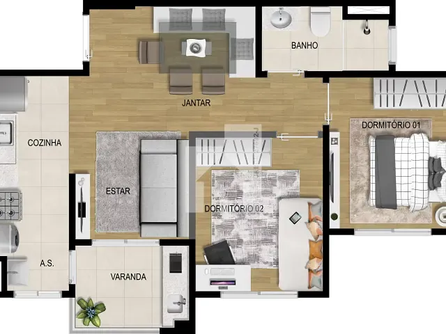 Apartamento 2 quartos e 1 banheiro, à venda, no bairro Jardim Carolina em Jundiaí