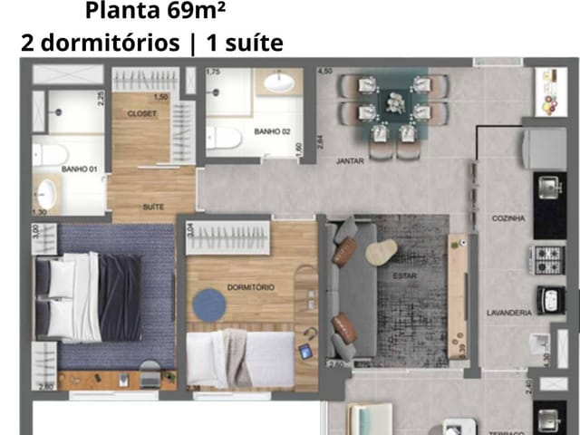 Foto do Apartamento - Apartamento tipo para venda em City América com 2 quartos, sendo 1 suíte, 69m² | Lares e Andares Imóveis