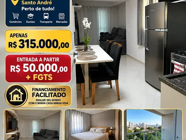Apartamento 1 quarto e 1 banheiro, à venda, no bairro Vila Guiomar em Santo André