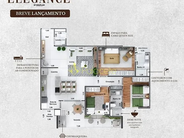 Apartamento 3 quartos e 2 banheiros, à venda, no bairro Vila Costa em Taubaté