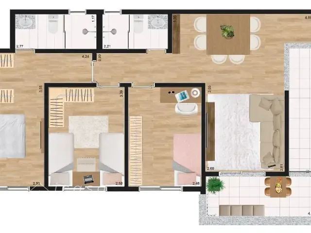 Apartamento com 83m² 3 quartos e 2 banheiros, à venda, no bairro Parque São Luís em Taubaté