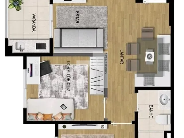 Apartamento com 53m² 2 quartos e 1 banheiro, à venda, no bairro Jardim Carolina em Jundiaí