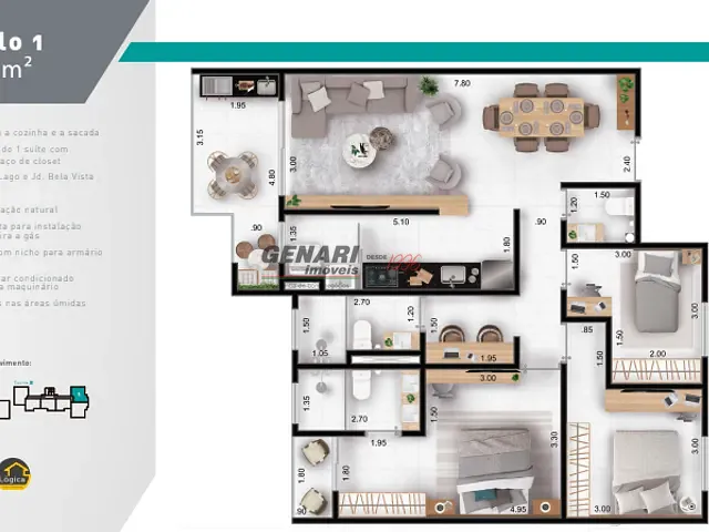 Apartamento 3 quartos e 2 banheiros, à venda, no bairro Jardim Bela Vista em Indaiatuba
