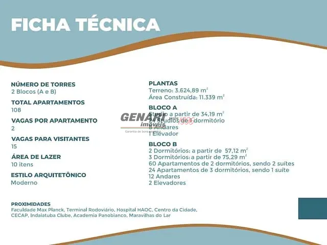 Apartamento com 58m² 2 quartos e 2 banheiros, à venda, no bairro Jardim Santa Cruz em Indaiatuba