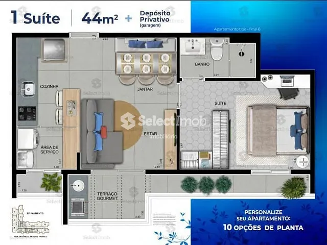 Apartamento com 44m² 2 quartos e 1 banheiro, à venda, no bairro Casa Branca em Santo André