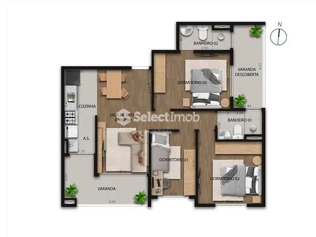 Apartamento com 70m² 3 quartos e 1 banheiro, à venda, no bairro Parque São Vicente em Mauá