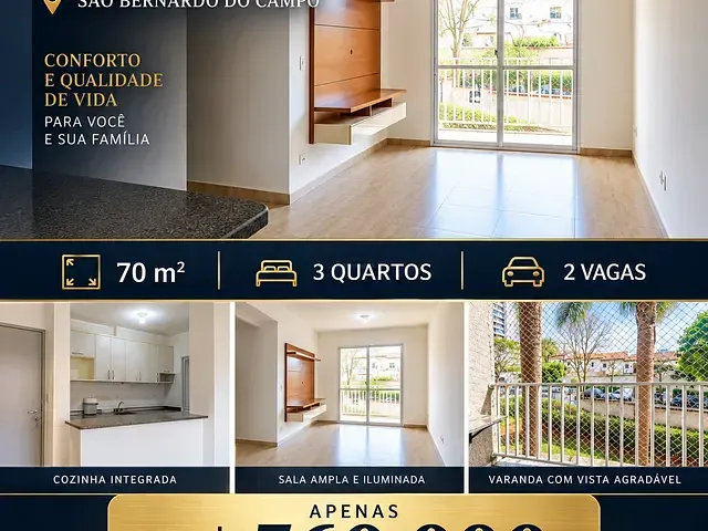 Apartamento 3 quartos e 2 banheiros, à venda, no bairro Taboão em São Bernardo do Campo