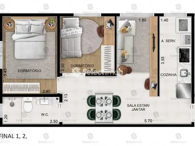 Apartamento com 40m² 2 quartos e 1 banheiro, à venda, no bairro Vila Bocaina em Mauá