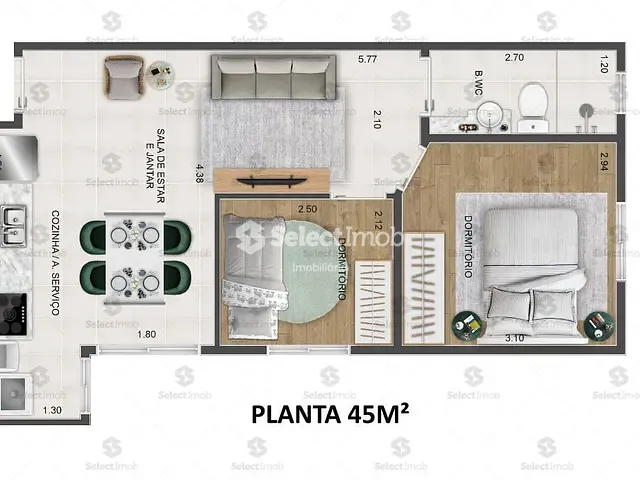 Apartamento com 43m² 2 quartos e 1 banheiro, à venda, no bairro Vila Bocaina em Mauá