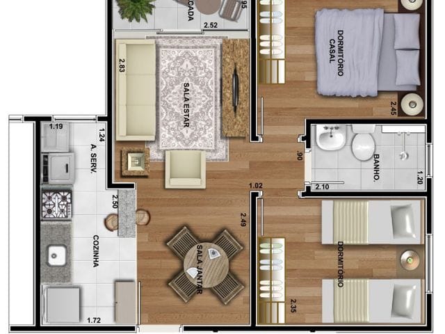 Apartamento com 51m² 2 quartos e 1 banheiro, à venda, no bairro Paraíso em Londrina