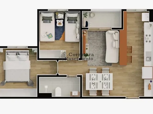 Apartamento 2 quartos e 1 banheiro, à venda, no bairro Vila Pinheiro em Jacareí