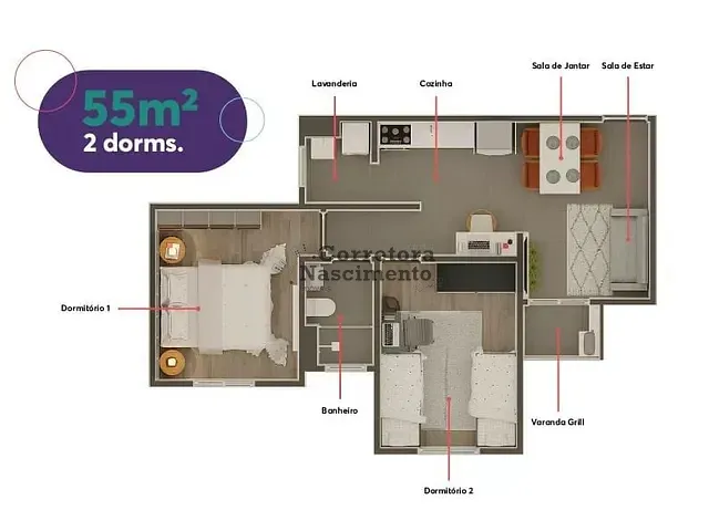 Apartamento 2 quartos e 1 banheiro, à venda, no bairro Jardim das Oliveiras em Jacareí