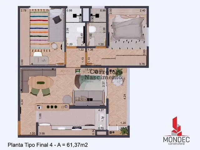 Apartamento 2 quartos e 1 banheiro, à venda, no bairro Jardim Santa Maria em Jacareí