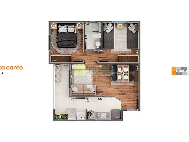 Apartamento 2 quartos e 2 banheiros, à venda, no bairro Parque Residencial Flamboyant em São José dos Campos