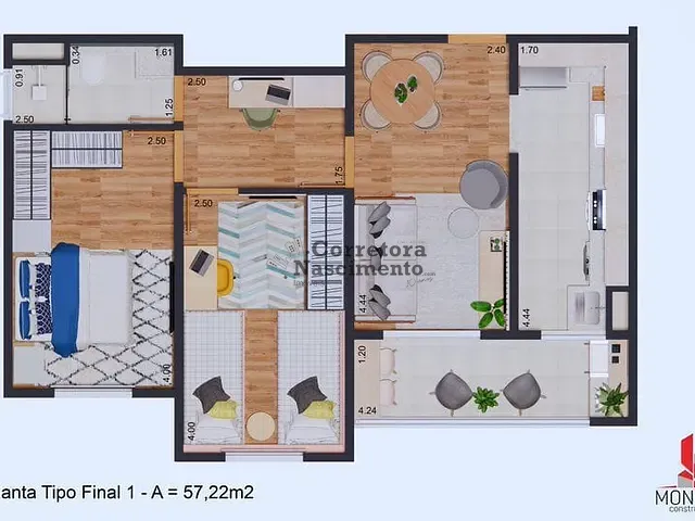 Apartamento 2 quartos e 1 banheiro, à venda, no bairro Jardim Santa Maria em Jacareí