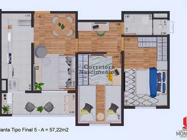 Apartamento 2 quartos e 1 banheiro, à venda, no bairro Jardim Santa Maria em Jacareí