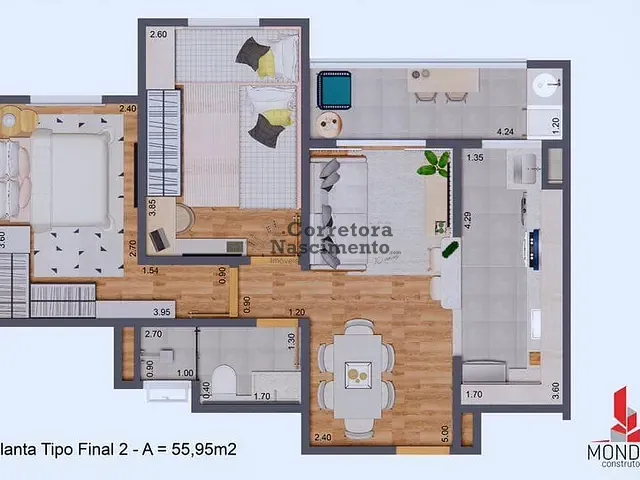 Apartamento 2 quartos e 1 banheiro, à venda, no bairro Jardim Santa Maria em Jacareí