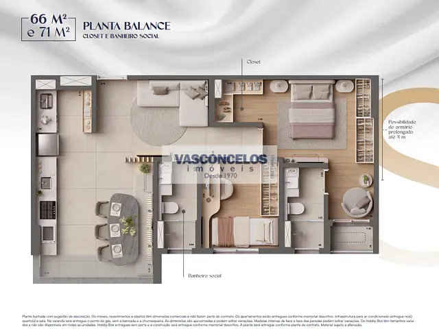 Apartamento com 121m² 2 quartos e 1 banheiro, à venda, no bairro Jardim Apolo I em São José dos Campos