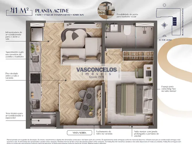 Apartamento com 81m² 1 quarto e 1 banheiro, à venda, no bairro Jardim Apolo I em São José dos Campos