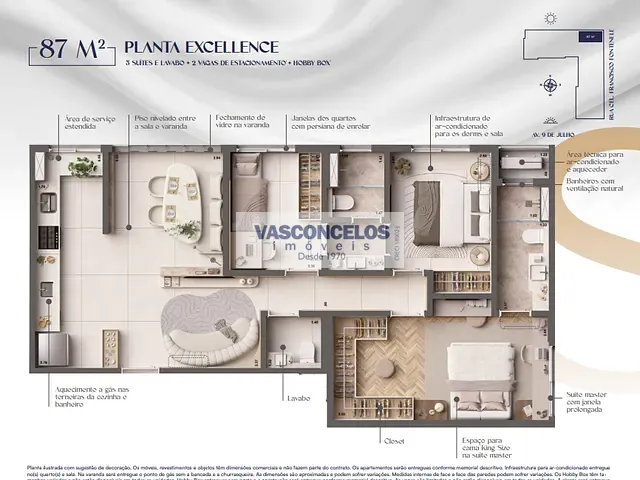 Apartamento com 167m² 3 quartos e 3 banheiros, à venda, no bairro Jardim Apolo I em São José dos Campos