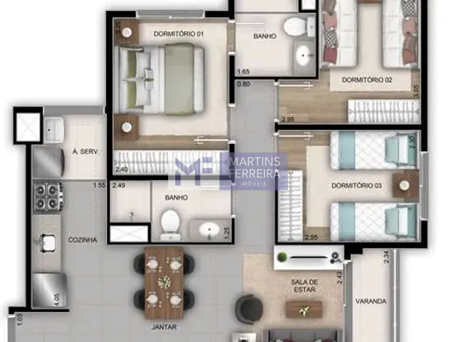 Apartamento com 61m² 3 quartos e 2 banheiros, à venda, no bairro Recreio dos Bandeirantes em Rio de Janeiro