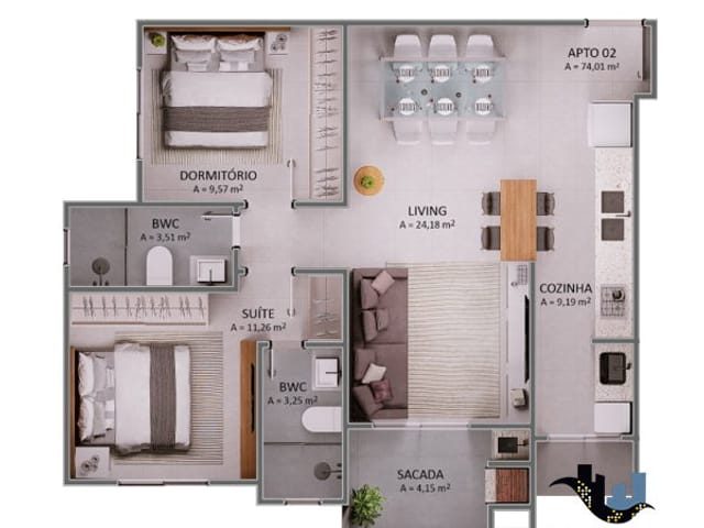 Apartamento com 107m², à venda, no bairro Praia Brava em Itajaí