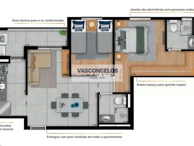 Apartamento 2 quartos e 2 banheiros, à venda, no bairro Parque Industrial em São José dos Campos