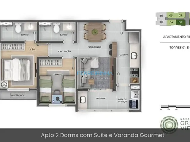 Apartamento 2 quartos e 2 banheiros, à venda, no bairro Jardim das Indústrias em São José dos Campos