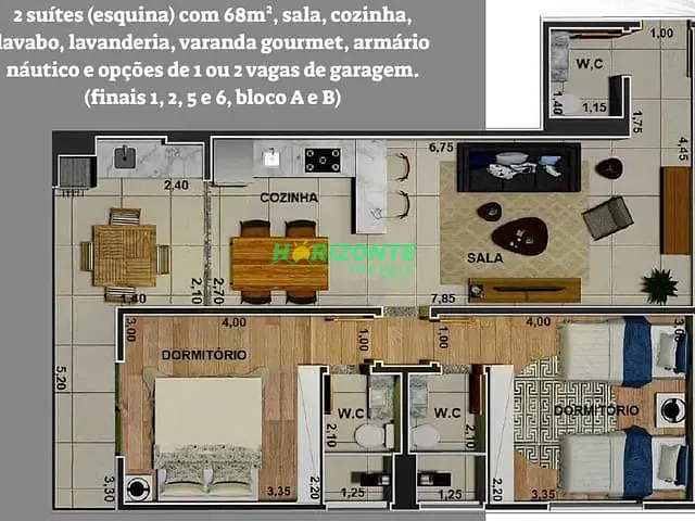 Apartamento com 68m² 2 quartos e 2 banheiros, à venda, no bairro Maranduba em Ubatuba