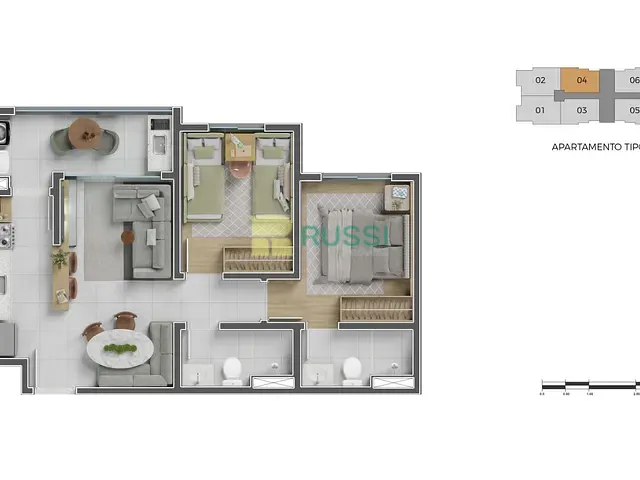 Apartamento com 54m² 2 quartos e 2 banheiros, à venda, no bairro Palmeiras de São José em São José dos Campos
