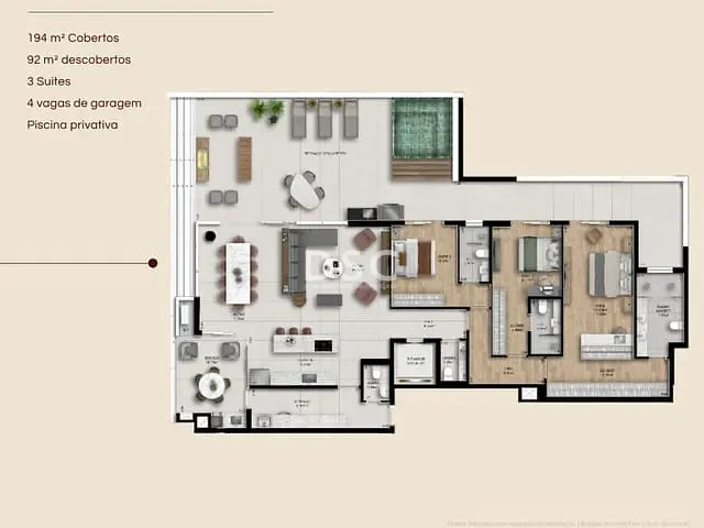 Apartamento com 295m² 3 quartos e 5 banheiros, à venda, no bairro Batel em Curitiba