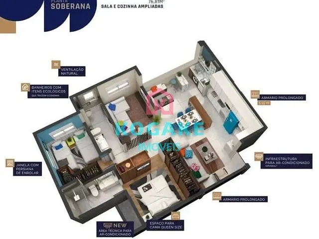 Apartamento com 56m² 2 quartos e 2 banheiros, à venda, no bairro Vila Industrial em São José Dos Campos