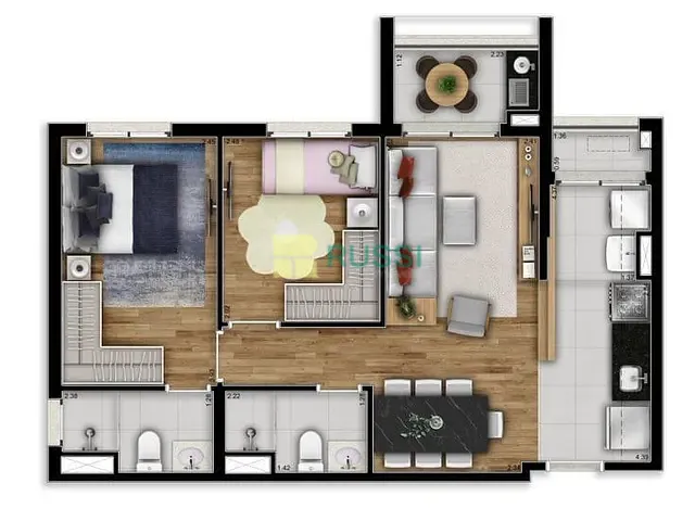 Apartamento com 59m² 2 quartos e 2 banheiros, à venda, no bairro Jardim Esplanada em São José dos Campos